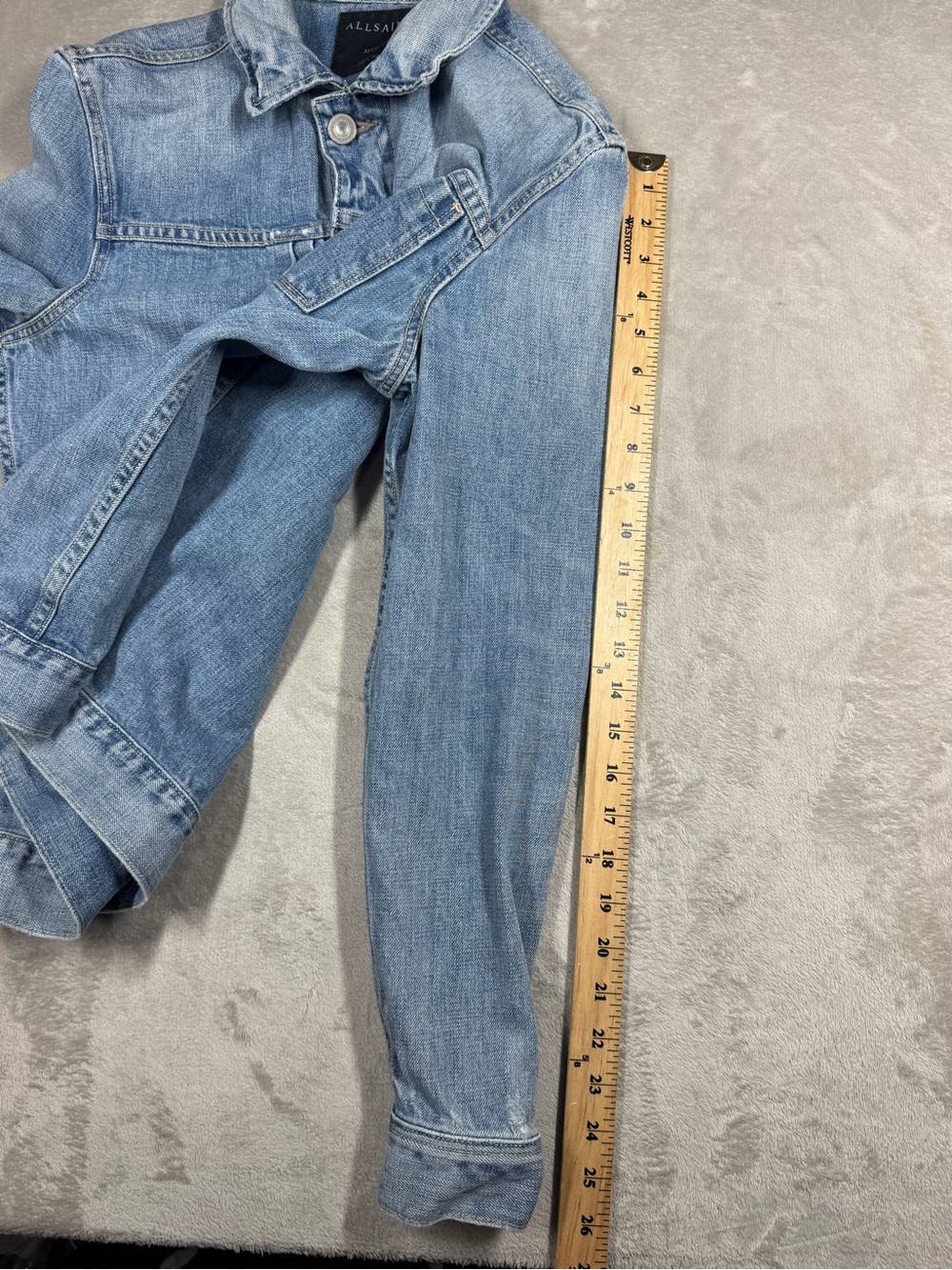 All Saints Men’s 100% Cotton Distressed Denim Blue Jean Button Jacket Size M - Picture 12 of 17